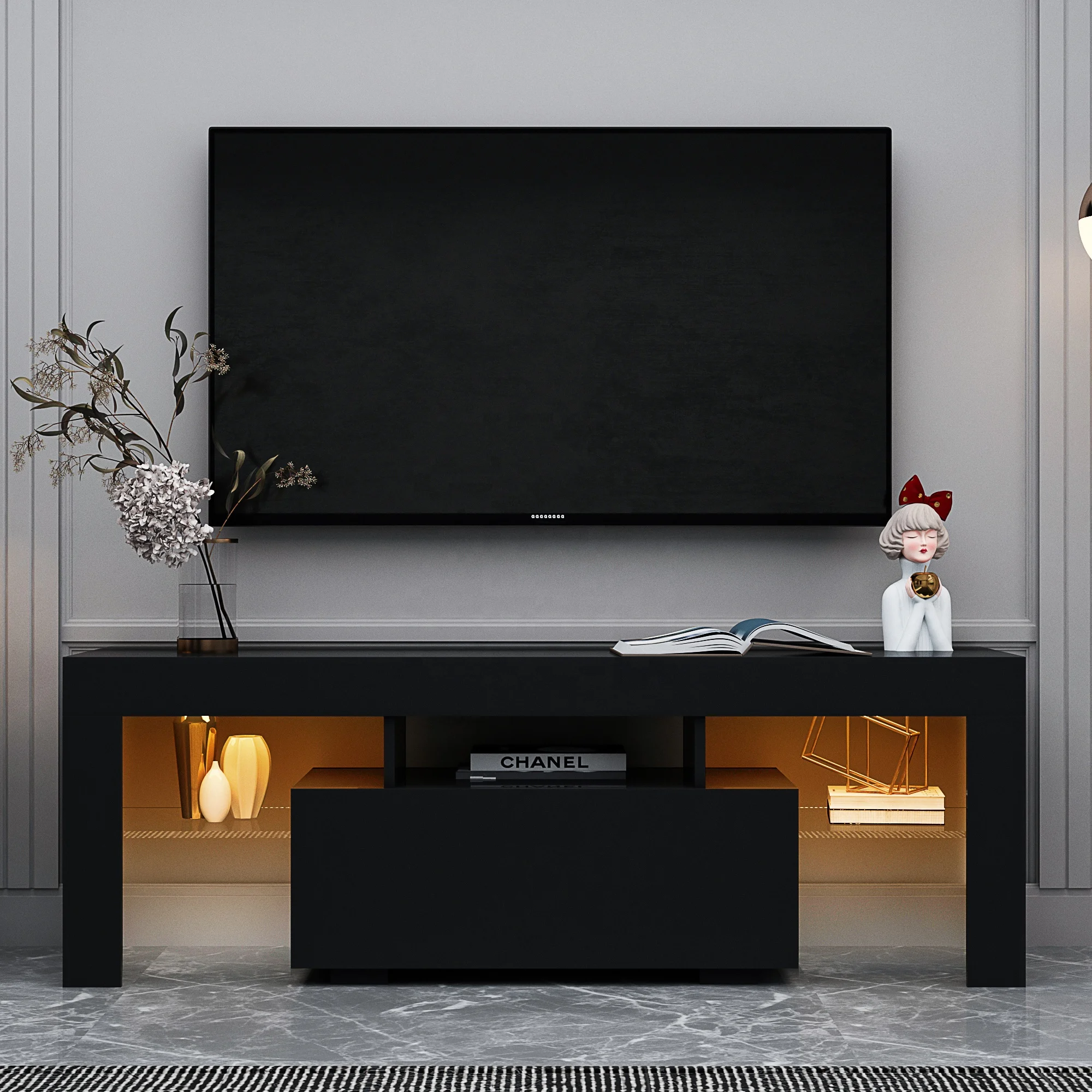 #Black TV Stand with LED RGB L – Gaming Console And Tv Bewertung und Preis