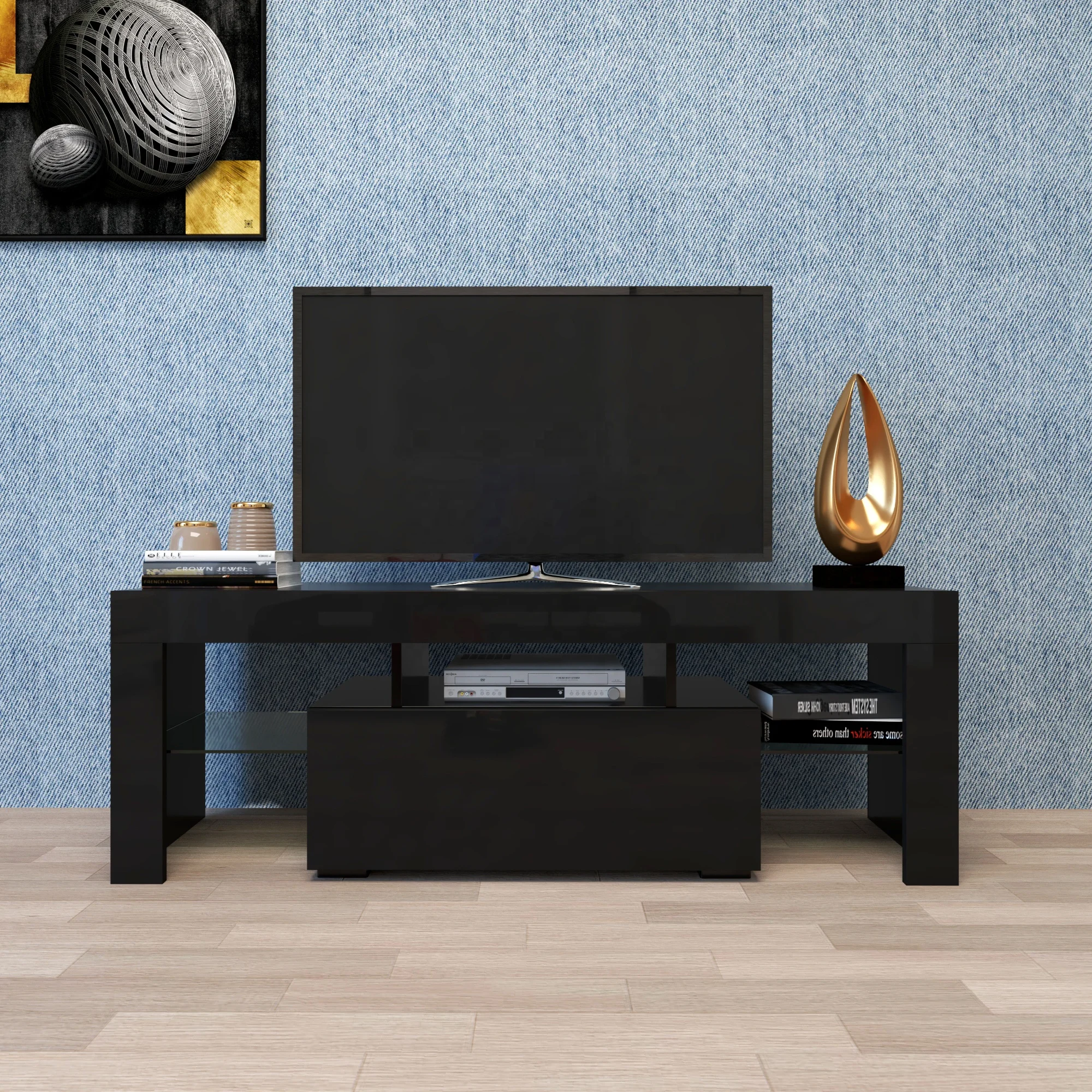 #Black TV Stand with LED RGB L – Gaming Console And Tv Bewertung und Preis